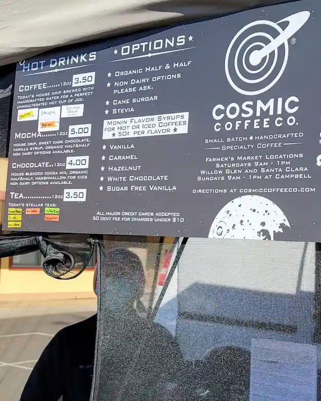 Cosmic coffee menu at farmers market