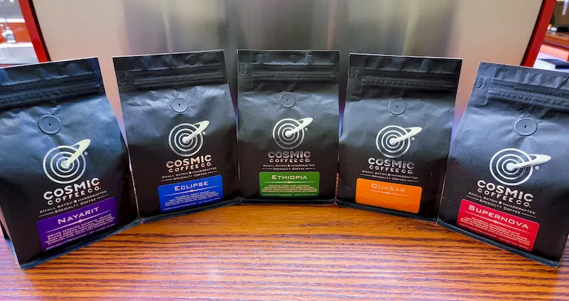 Freshly roasted coffee beans from small business, specialty coffee roasting company
